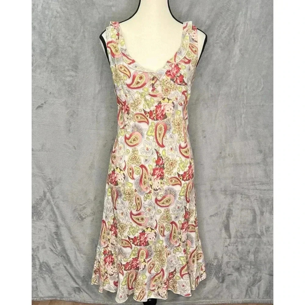 CAbi Womens 8 Boho Paisley Floral Flounce Hem‎ Dress Ruffles Fairy Peasant